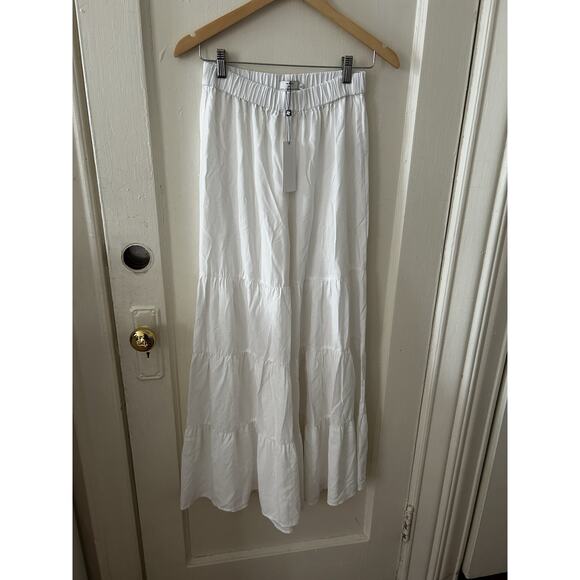 Molly Bracken Pants - Molly Bracken Le Bain White Wide Leg Ruffle Pant NWT | XS